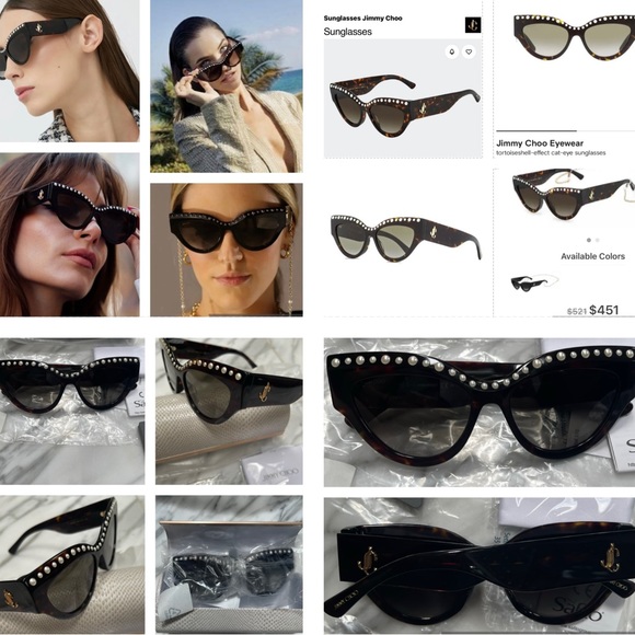 JIMMY CHOO HAVANA CAT EYE WITH FAUX PEARL DETAILING & GOLD “JC” LOGO SUNGLASSES - Picture 3 of 16